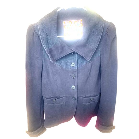 Free People Jacket 8 Black Womens Lapels Cropped Long Sleeve Preppy Minimalist - Picture 1 of 10